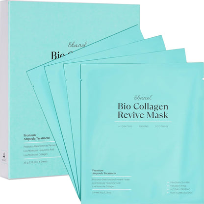 Collagen Bio Face Mask 4 Pack – Hydrating Korean Sheet Masks for Glowing