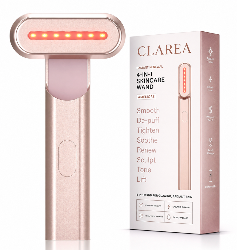 Claréa Anti-Aging Red Light Therapy Wand – 4-in-1 Anti-Aging Device for Face & Neck